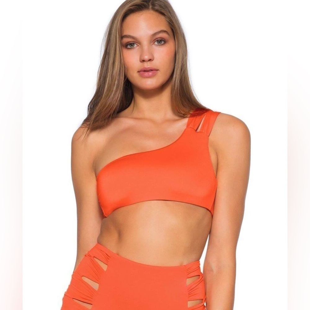 NWT Soluna Asymmetrical One Shoulder Orange Bikini Top Size Large